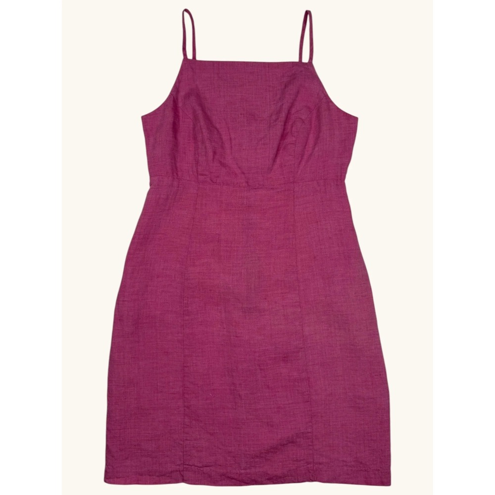 Gap Women Magenta Pink 100% Linen Mini Dress Square Neck Spaghetti Strap Size 10